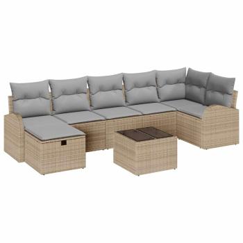 8-teiliges Garten-Sofa-Set mit Kissen Beige Poly-Rattan