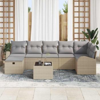 8-teiliges Garten-Sofa-Set mit Kissen Beige Poly-Rattan