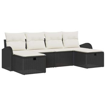 6-teiliges Garten Sofa Set mit Kissen Schwarz Poly-Rattan