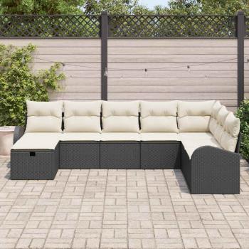8-teiliges Garten-Sofa-Set mit Kissen in Schwarz Poly-Rattan