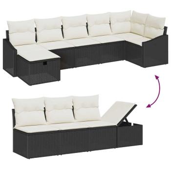 7-teiliges Garten-Sofa-Set mit Kissen Schwarz Poly Rattan