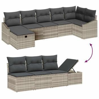 7-teiliger Garten Sofa Set mit Kissen Hellgrau Poly Rattan