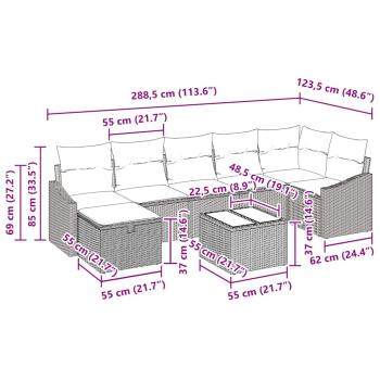 8-teiliges Garten Sofa Set mit Kissen Schwarz Poly Rattan