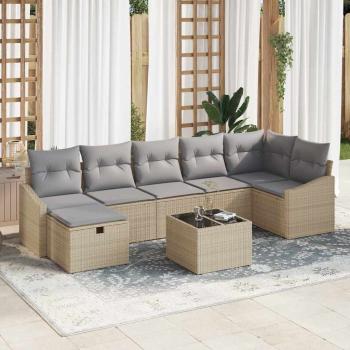 ARDEBO.de - 8-teiliges Garten-Sofa-Set mit Kissen Beige Poly Rattan