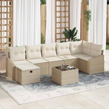 ARDEBO.de - 8-teiliges Garten-Sofa-Set mit Kissen Beige Poly-Rattan