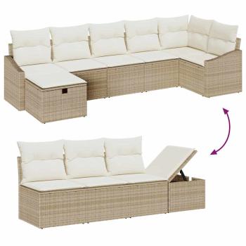 8-teiliges Garten-Sofa-Set mit Kissen Beige Poly-Rattan