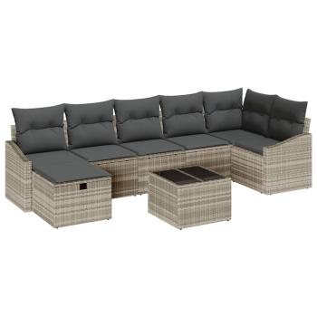 8-teiliges Garten Sofa Set mit Kissen in Hellgrau Poly Rattan