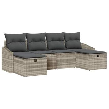 6-teiliges Garten Sofa Set mit Kissen Hellgrau Poly Rattan