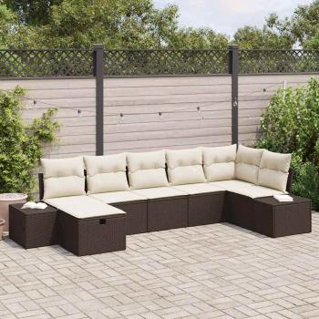 ARDEBO.de - 7-teiliges Garten Sofa Set mit Kissen Braun Poly Rattan