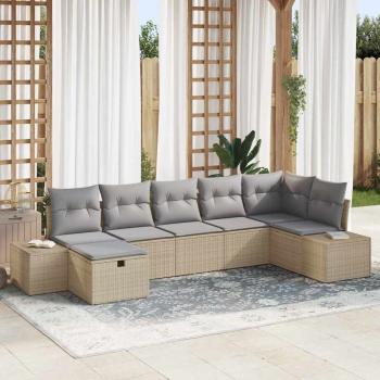 ARDEBO.de - 7-teiliges Garten-Sofa Set mit Kissen Beige Poly-Rattan