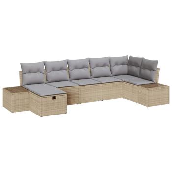 7-teiliges Garten-Sofa Set mit Kissen Beige Poly-Rattan