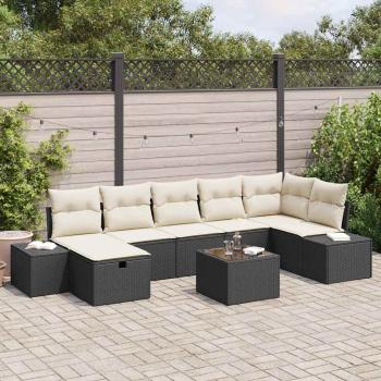 ARDEBO.de - 8-teiliges Garten-Sofa-Set mit Kissen Schwarz Poly-Rattan