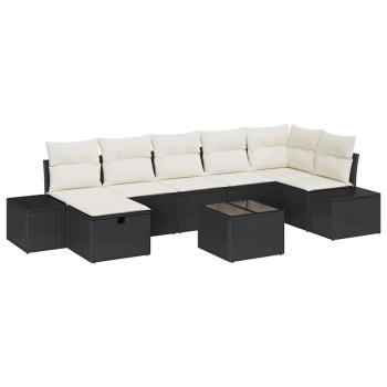 8-teiliges Garten-Sofa-Set mit Kissen Schwarz Poly-Rattan