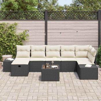 8-teiliges Garten-Sofa-Set mit Kissen Schwarz Poly-Rattan