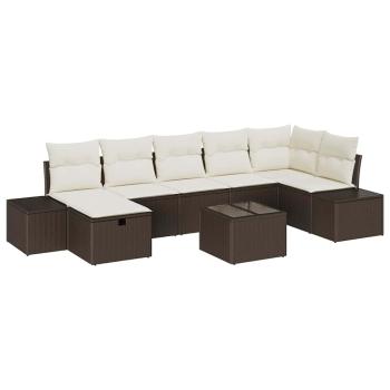 8-teiliges Garten-Sofa-Set mit Kissen Braun Poly-Rattan