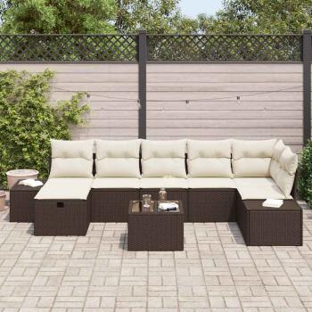 8-teiliges Garten-Sofa-Set mit Kissen Braun Poly-Rattan