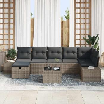 8-teiliges Garten-Sofaset mit Kissen Grau Poly-Rattan