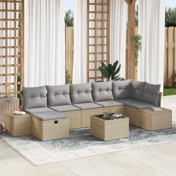 ARDEBO.de - 8-teiliges Garten-Sofa-Set mit Kissen Beige Poly Rattan