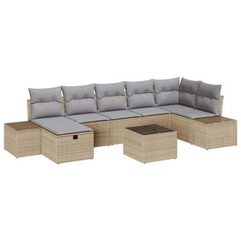 8-teiliges Garten-Sofa-Set mit Kissen Beige Poly Rattan