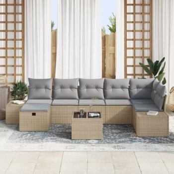 8-teiliges Garten-Sofa-Set mit Kissen Beige Poly Rattan