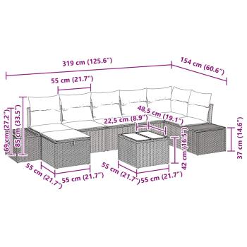 8-teiliges Garten Sofaset mit Kissen Beige Poly Rattan