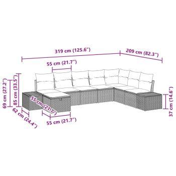 8-teiliges Garten Sofa Set mit Kissen Hellgraues Poly-Rattan