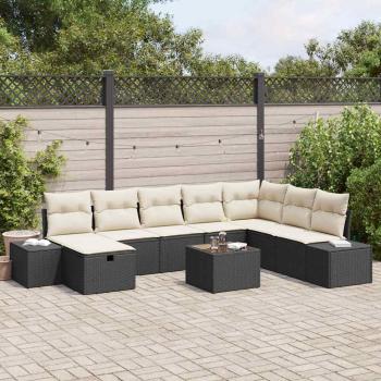 ARDEBO.de - 9-teiliges Garten Sofa Set mit Kissen Schwarz Poly-Rattan