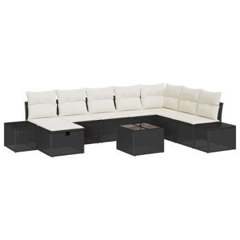 9-teiliges Garten Sofa Set mit Kissen Schwarz Poly-Rattan