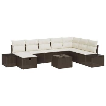 9-teiliges Garten-Sofa-Set mit Kissen in Braun aus Poly-Rattan