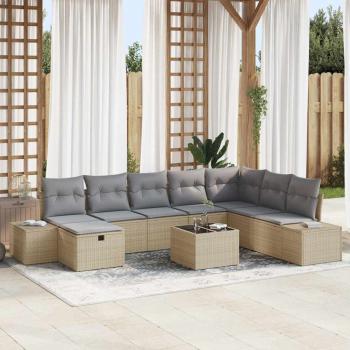 ARDEBO.de - 9-teiliges Garten-Sofa-Set mit Kissen Beige Poly Rattan