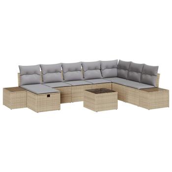 9-teiliges Garten-Sofa-Set mit Kissen Beige Poly Rattan