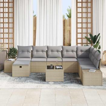 9-teiliges Garten-Sofa-Set mit Kissen Beige Poly Rattan