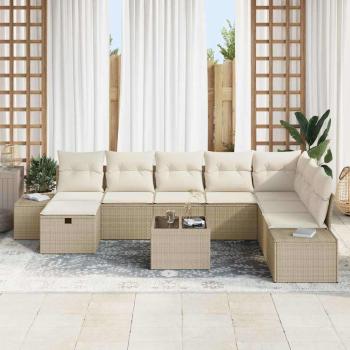 9-teiliges Garten Sofa Set mit Kissen Beige Poly Rattan
