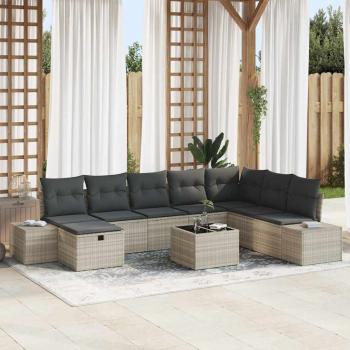 ARDEBO.de - 9-teiliges Garten Sofa Set mit Kissen in Hellgrau, Poly Rattan