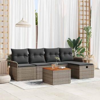 ARDEBO.de - 6-teiliges Garten Sofaset mit Kissen Grau Poly Rattan