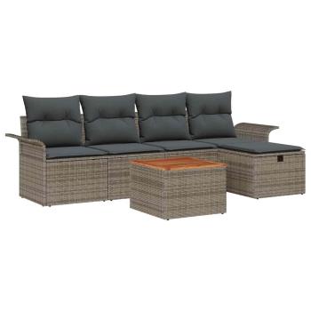 6-teiliges Garten Sofaset mit Kissen Grau Poly Rattan