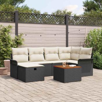 ARDEBO.de - 7-teiliges Garten-Sofa-Set mit Kissen Schwarz Poly-Rattan