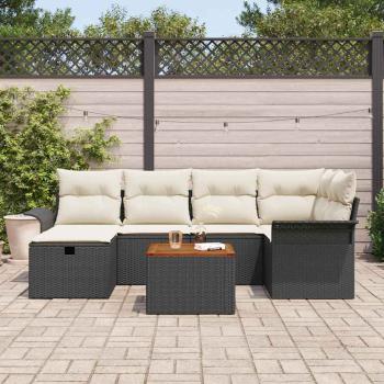7-teiliges Garten-Sofa-Set mit Kissen Schwarz Poly-Rattan