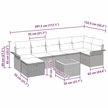 8-teiliges Garten Sofa Set mit Kissen Schwarz Poly Rattan
