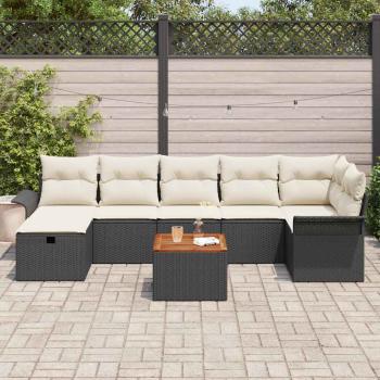 8-teiliges Garten Sofa Set mit Kissen Schwarz Poly Rattan