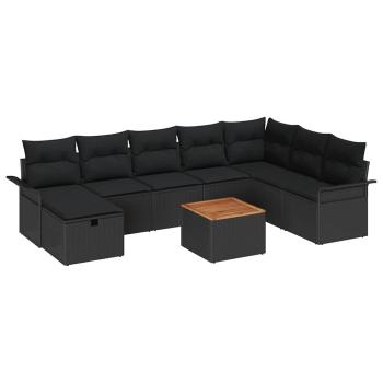 Gartensofa-set 9 Stk. Schwarz Poly-Rattan