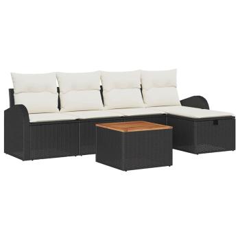 6-teiliges Garten Sofa Set mit Kissen aus schwarzem Poly Rattan