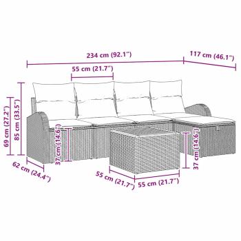 6-teiliges Garten Sofa Set mit Kissen aus schwarzem Poly Rattan