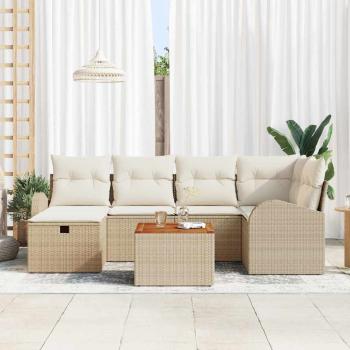 7-teiliges Garten-Sofa-Set mit Kissen Beige Poly Rattan