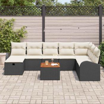 9-teiliges Garten-Sofa-Set mit Kissen Schwarz Poly Rattan
