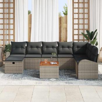 ARDEBO.de - 9-teiliges Garten Sofa Set mit Kissen Grau Poly Rattan