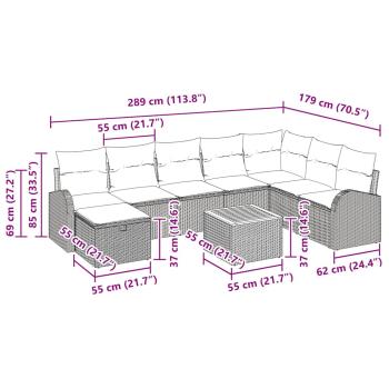 9-teiliges Garten Sofa Set mit Kissen Grau Poly Rattan
