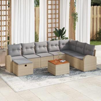ARDEBO.de - 9-teiliges Garten Sofa Set mit Kissen Beige Poly Rattan