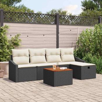 ARDEBO.de - 6-teiliges Garten-Sofa-Set mit Kissen Schwarz Poly-Rattan