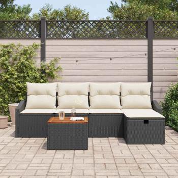 6-teiliges Garten-Sofa-Set mit Kissen Schwarz Poly-Rattan